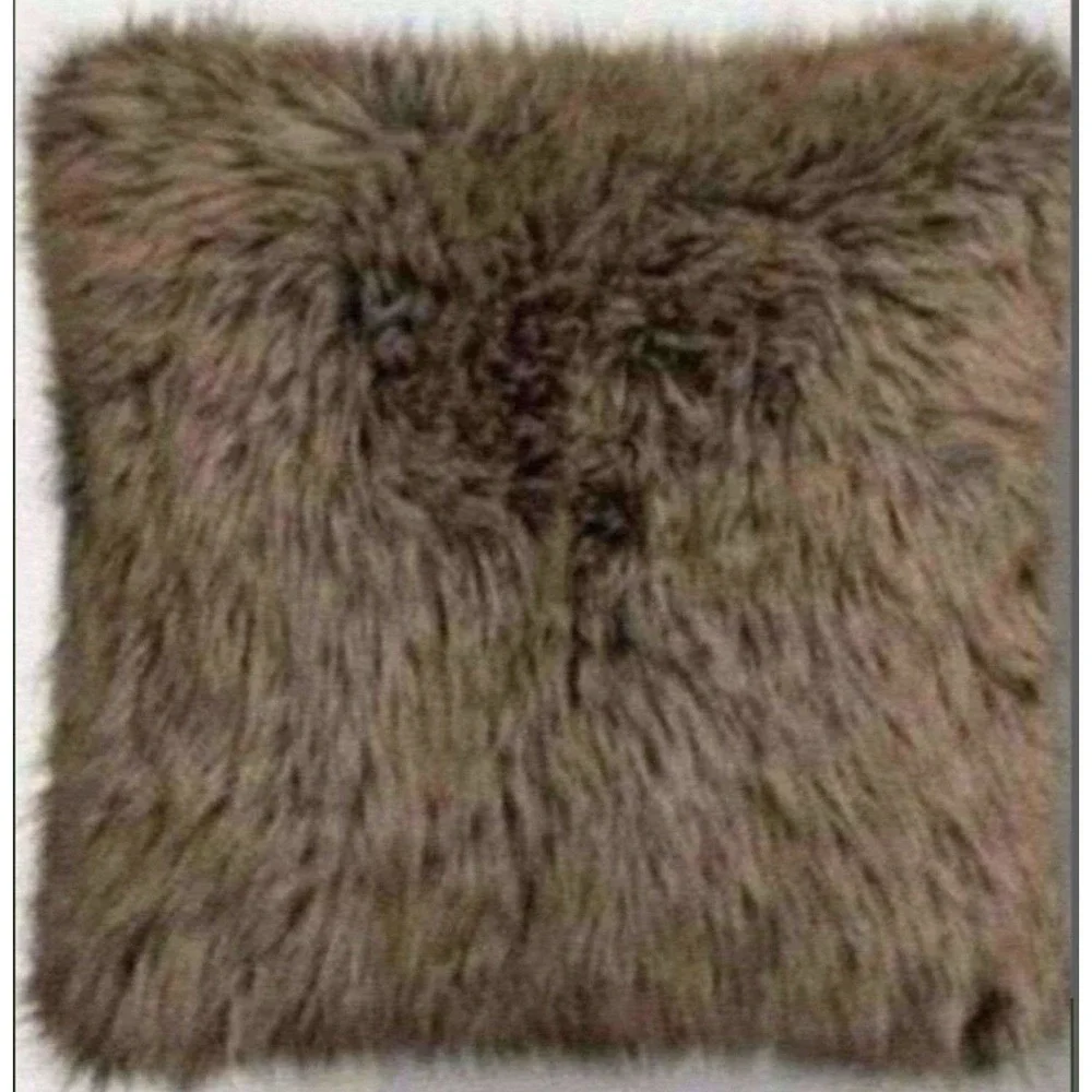 Brown Faux Fur Throw Pillow Shaggy Square Accent Decorative Cushion Plush Cozy
